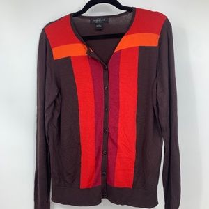 August Silk womens large sweater cardigan color block light weight career casual